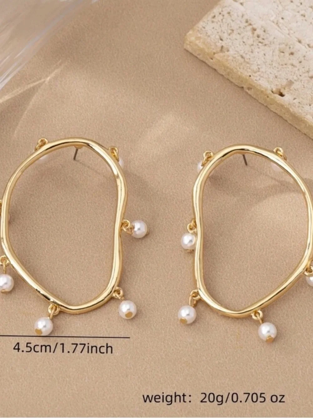 Anthropologie Gold Hoop Earrings with White Pearls